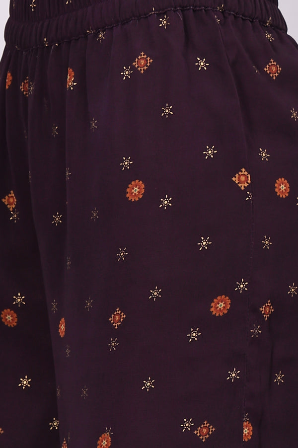 Purple Abstract Printed Beaded Chiffon A-line Kurta, Sharara and Dupatta Set