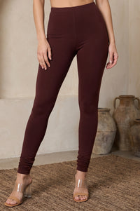 Maroon Skinny Fit Ankle Length Mid Rise Leggings