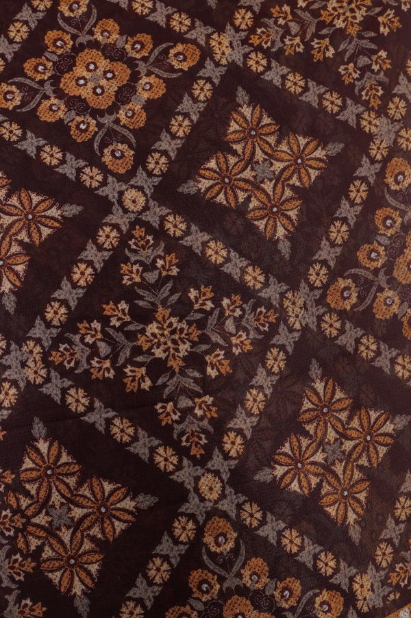 Brown Floral Printed Georgette Dupatta