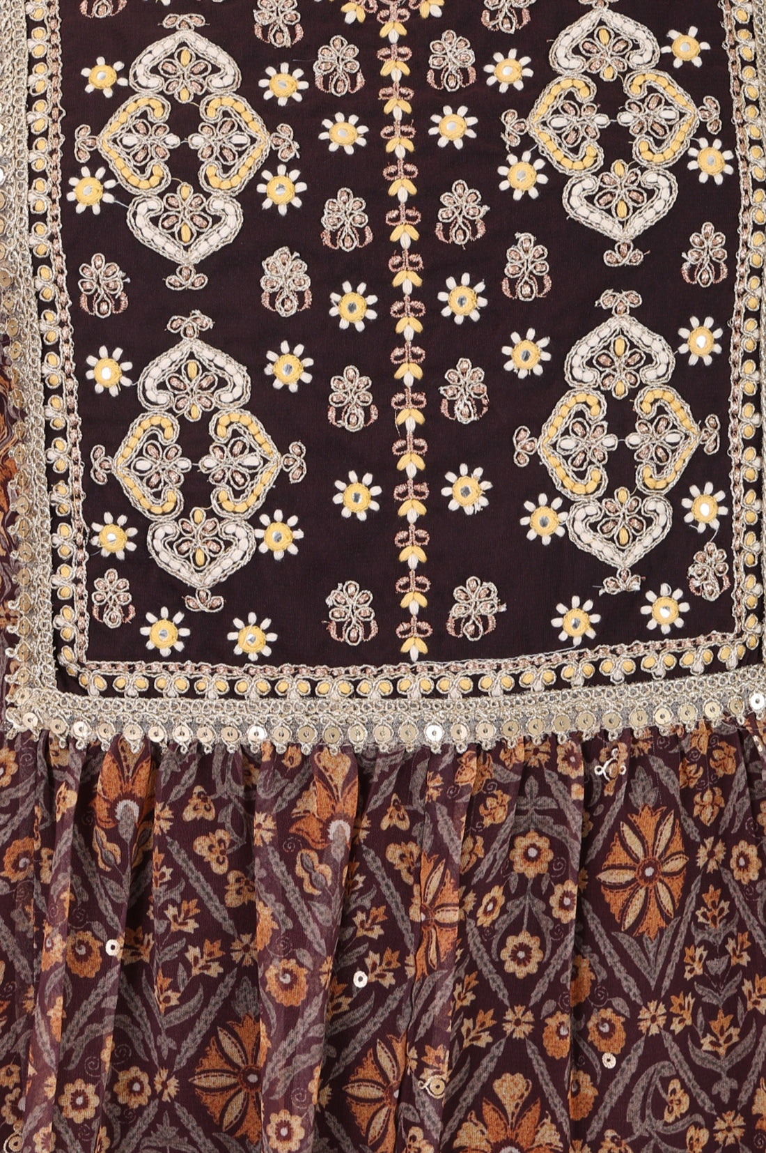Brown Geometric Printed Sequinned Flared Anarkali Kurta
