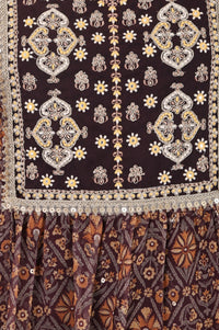 Brown Geometric Printed Sequinned Flared Anarkali Kurta