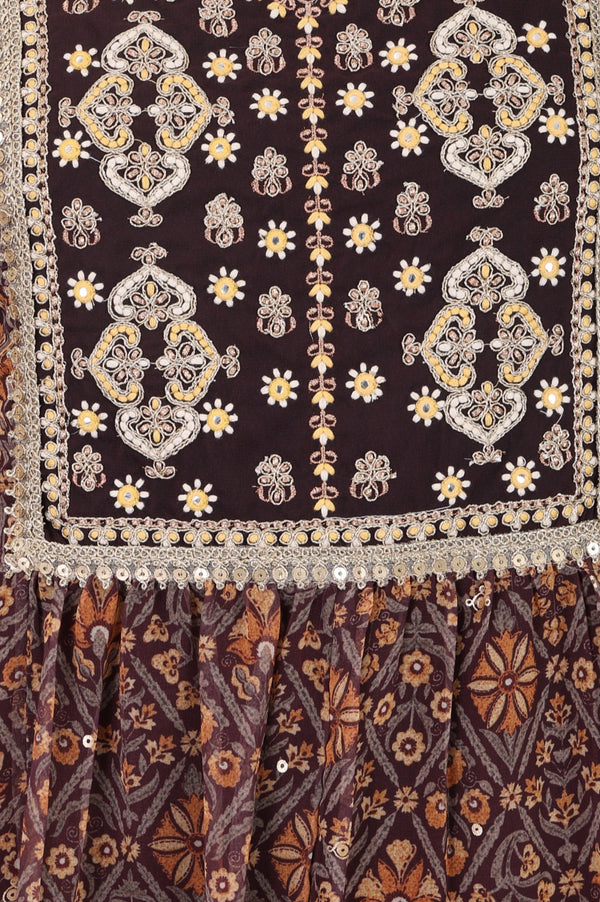 Brown Geometric Printed Sequinned Flared Anarkali Kurta