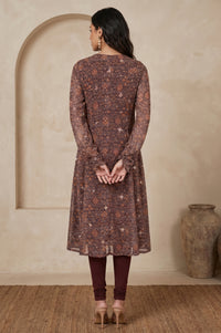 Brown Geometric Printed Sequinned Flared Anarkali Kurta