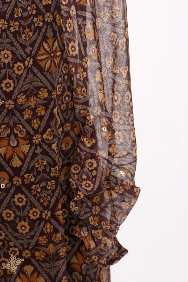 Brown Geometric Printed Sequinned Flared Anarkali Kurta