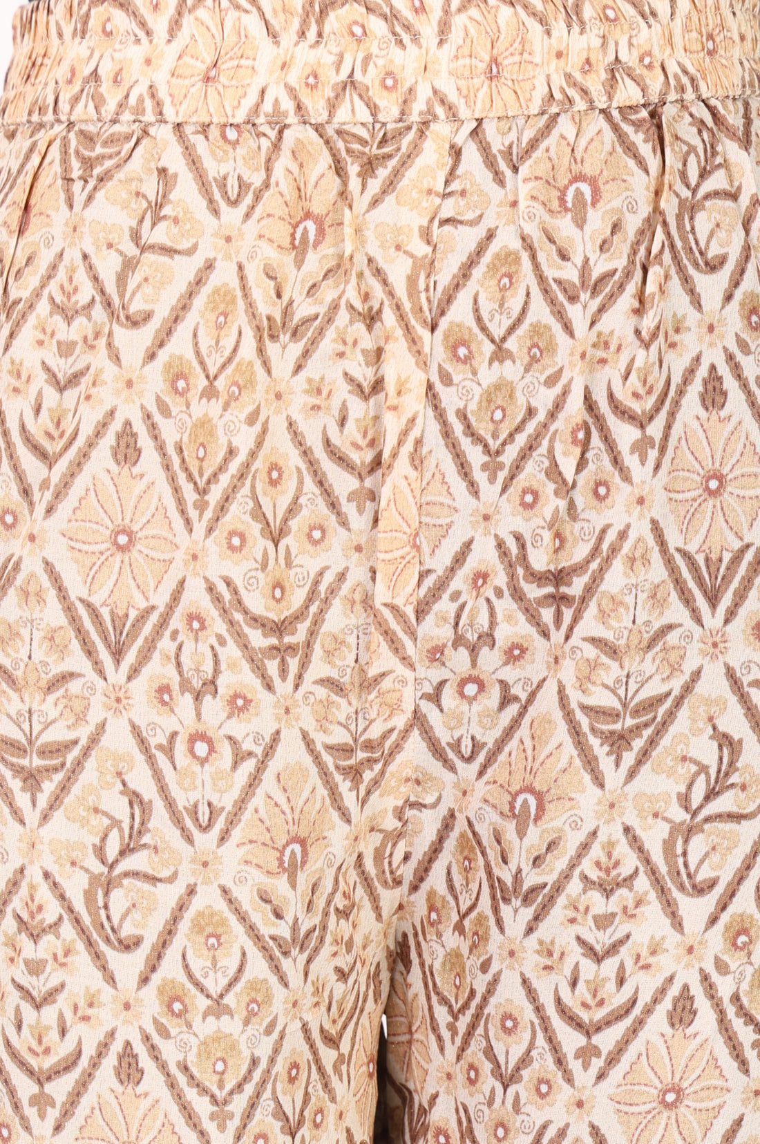 Beige Ethnic Motifs Shimmer Straight Fit Ankle Length Mid Rise Palazzo