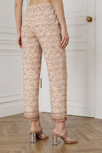 Beige Ethnic Motifs Shimmer Straight Fit Ankle Length Mid Rise Palazzo