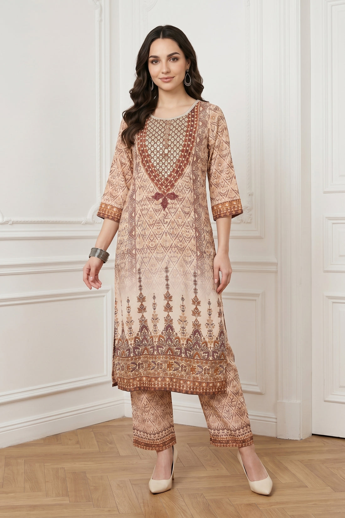 Beige Ethnic Motifs Straight Kurta