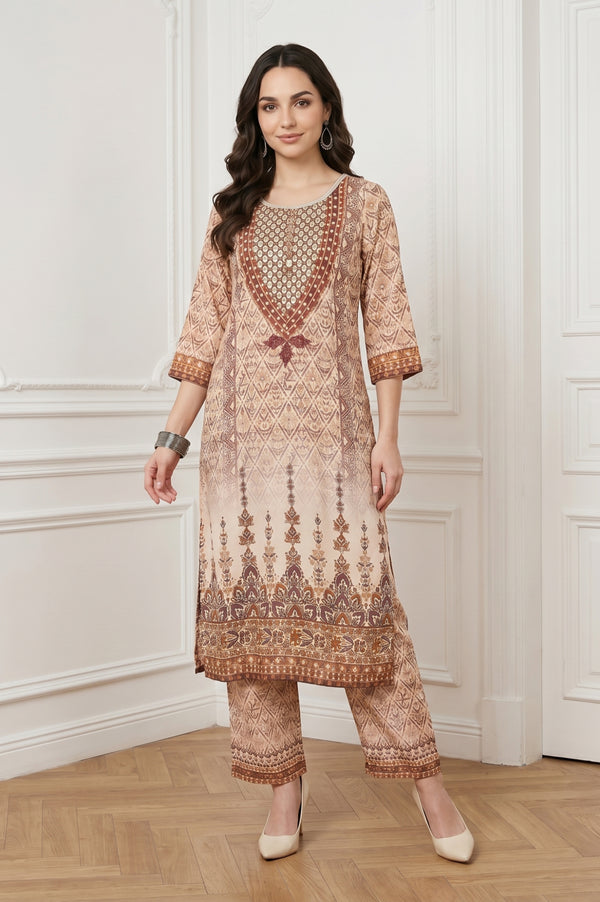 Beige Ethnic Motifs Straight Kurta