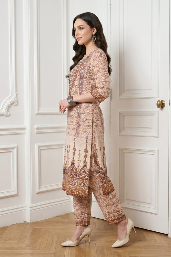 Beige Ethnic Motifs Straight Kurta