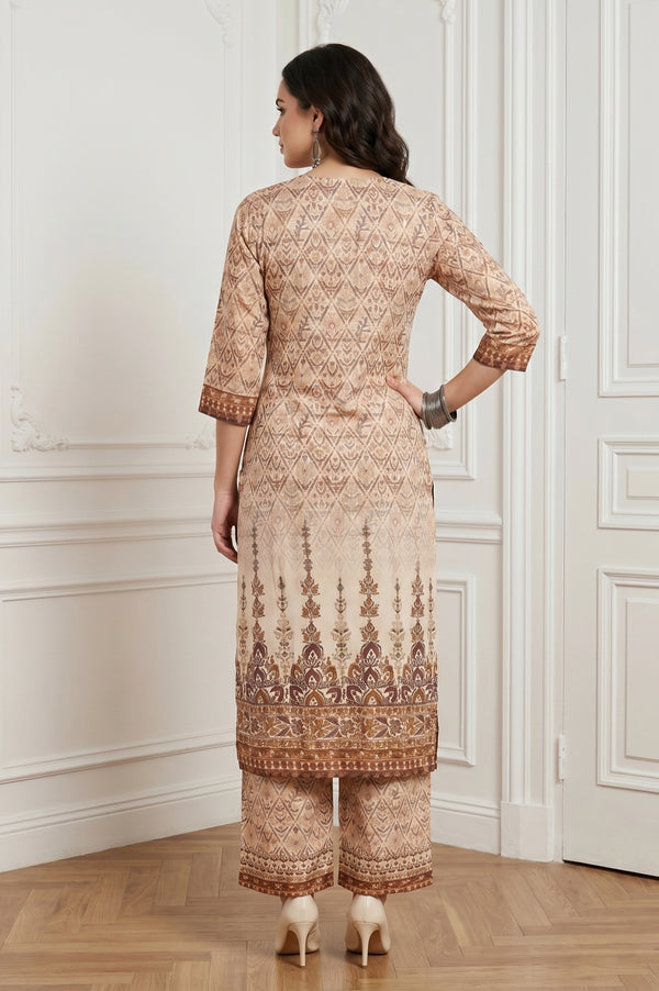 Beige Ethnic Motifs Straight Kurta