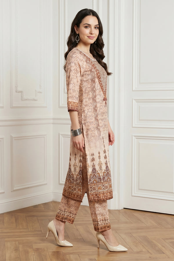 Beige Ethnic Motifs Straight Kurta