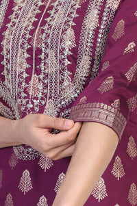 Purple Ethnic Motifs Dori Embroidery Straight Kurta with Palazzo and Dupatta Set