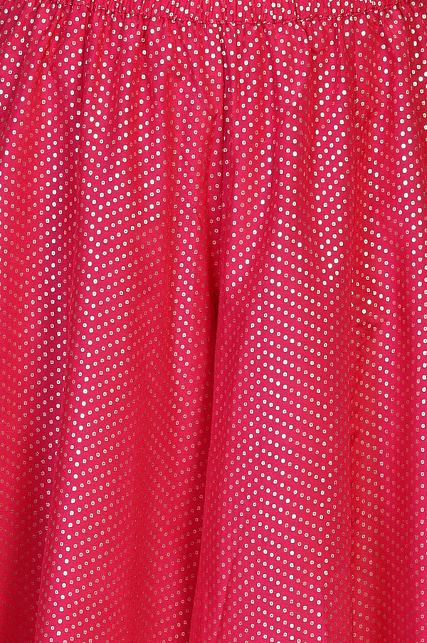 Pink Ethnic Motifs Printed Embroidered Straight Woven Kurta with Palazzo and Dupatta Set