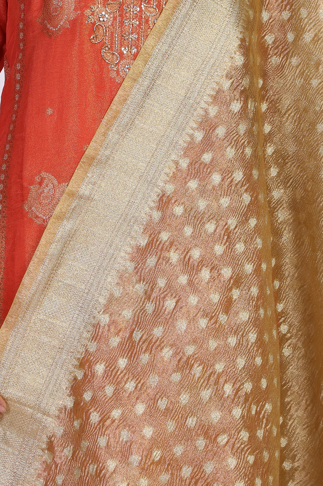 Orange Ethnic Motifs Hand Work Straight Kurta with Trouser and Dupatta Set