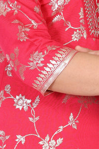 Pink Dori Embroidered Jacquard Straight Rayon Kurta with Palazzo and Dupatta Set
