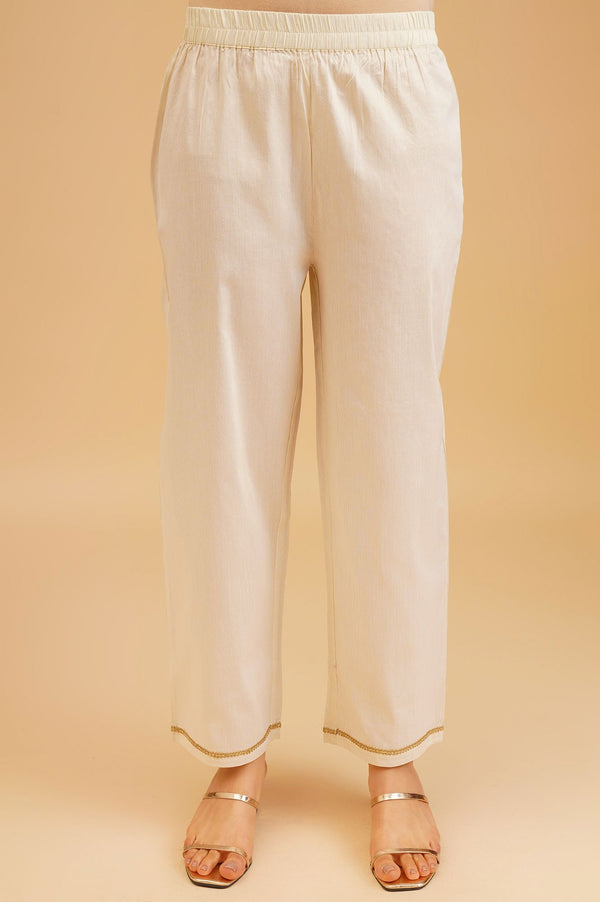 Off White Gold Printed Straight Kurta with Trousers and Jacket Set