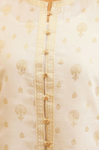Off White Gold Printed Straight Kurta with Trousers and Jacket Set