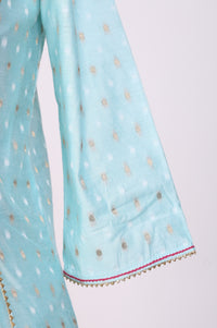 Light Blue Zari Embellished Chanderi Buti A-line Kurta with Trousers and Dupatta Set