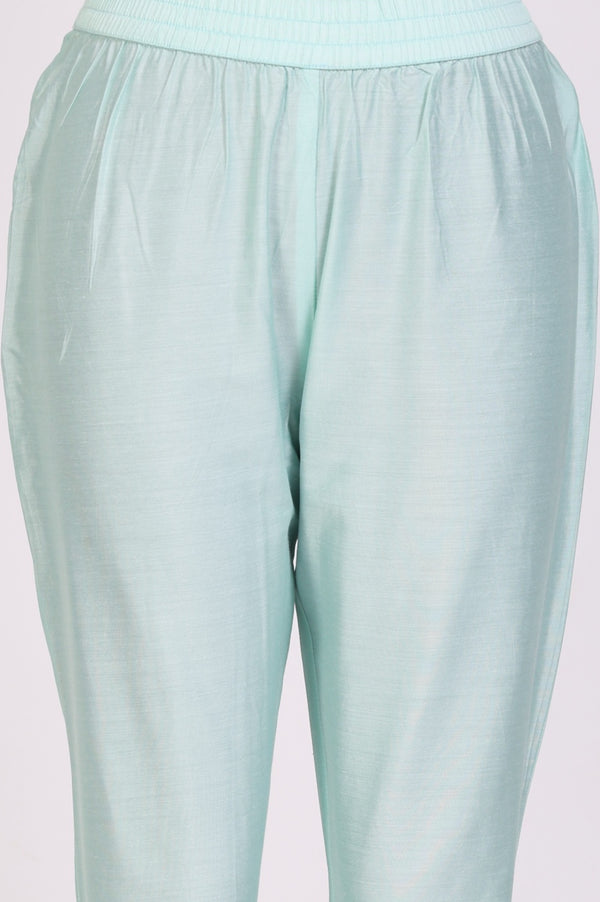 Light Blue Zari Embellished Chanderi Buti A-line Kurta with Trousers and Dupatta Set