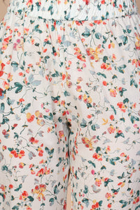 Off-White Embroidered A-Line Cotton Kurta with Trouser and Dupatta Set