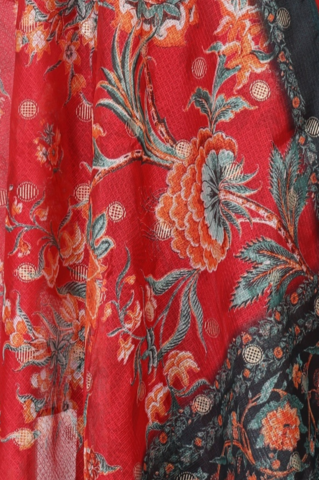 Red Floral Printed Chanderi Yarn Dyed Dupatta