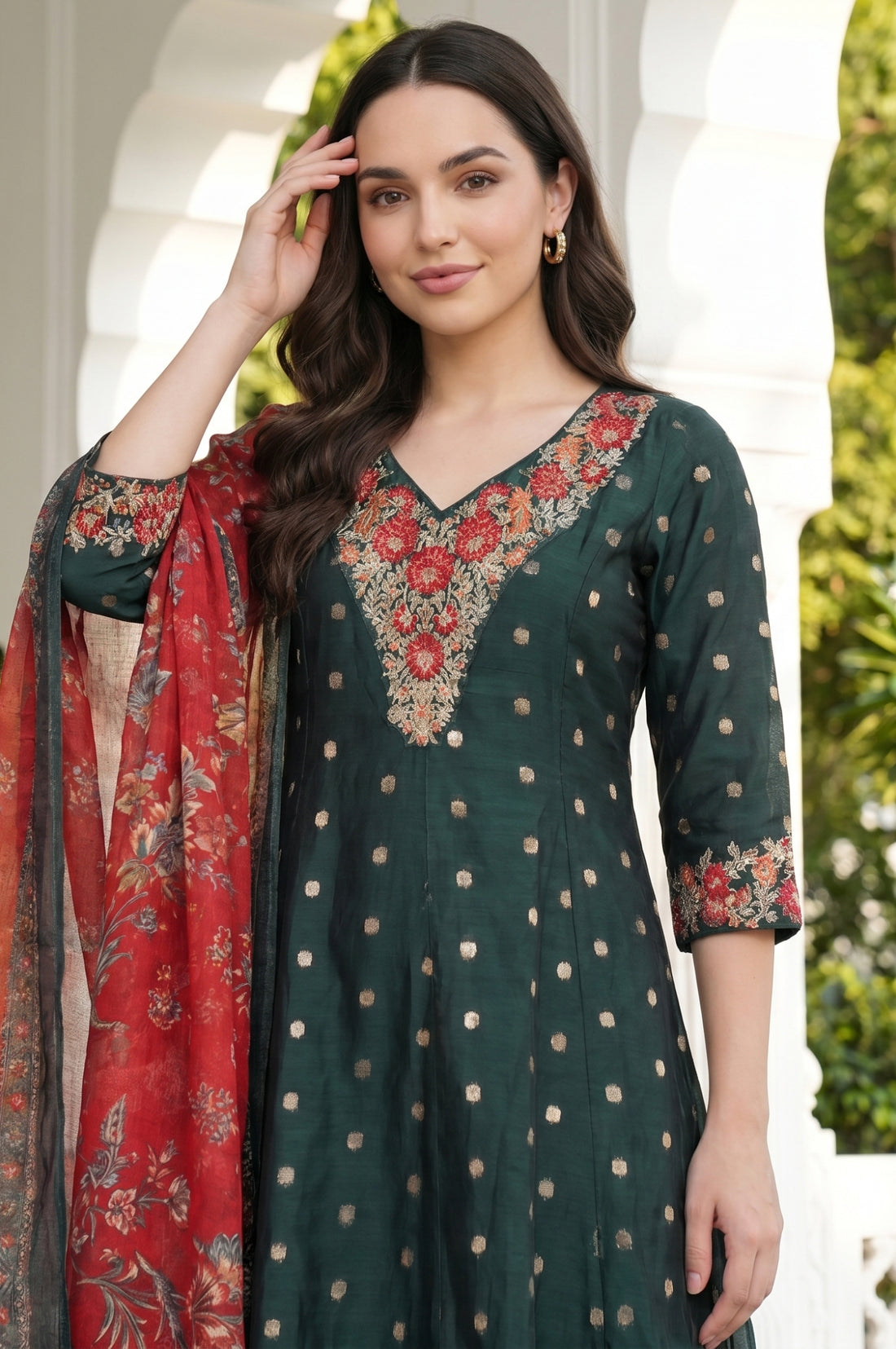 Red Floral Printed Chanderi Yarn Dyed Dupatta
