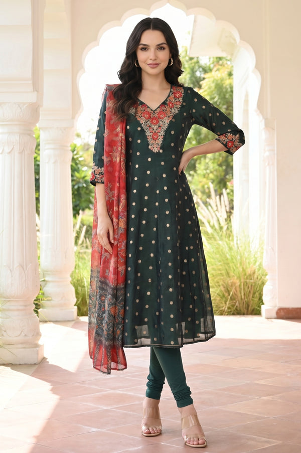 Red Floral Printed Chanderi Yarn Dyed Dupatta