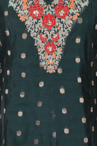 Dark Green Embroidered Chanderi Butta Flared Kurta