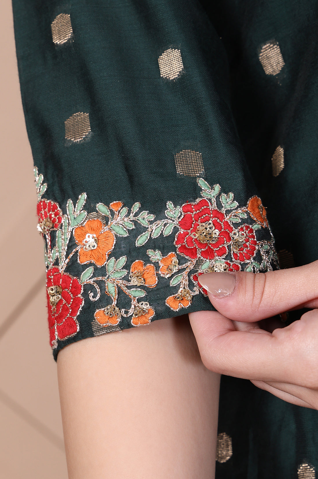 Green Embroidered A-Line Silk Blend Kurta with Legging and Dupatta Set