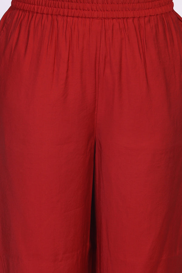 Marron Embroidered Straight Kurta with Pant and Dupatta Set