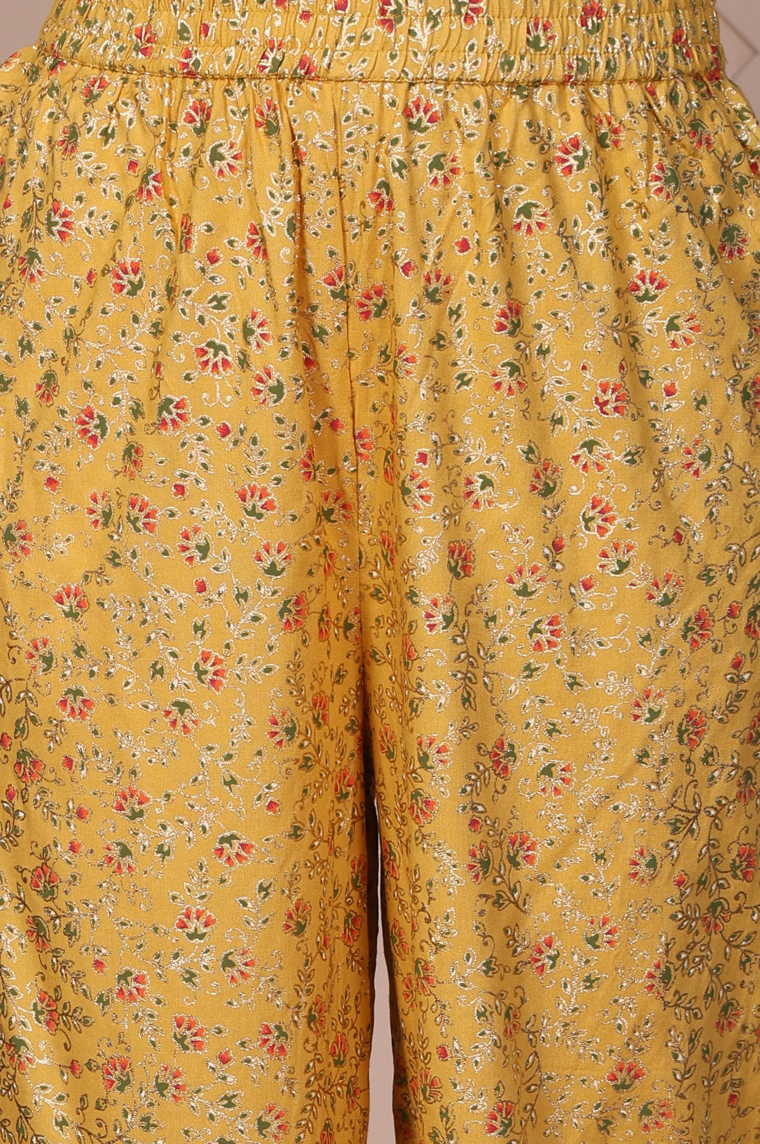Yellow Floral Printed Embroidered Georgette Straight Kurta, Palazzos and Dupatta Set