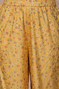 Yellow Floral Printed Embroidered Georgette Straight Kurta, Palazzos and Dupatta Set