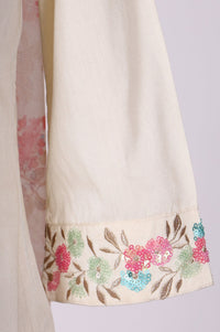 Off White Sequins Straight Kurta with Trousers and Dupatta Set