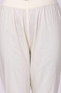 Off White Sequins Straight Kurta with Trousers and Dupatta Set