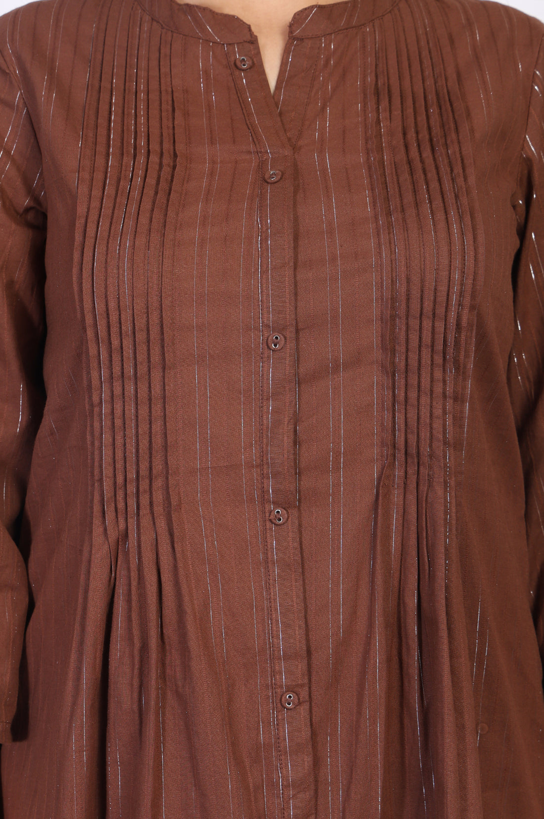 Brown Striped A-Line Cotton Kurta with Palazzo Set