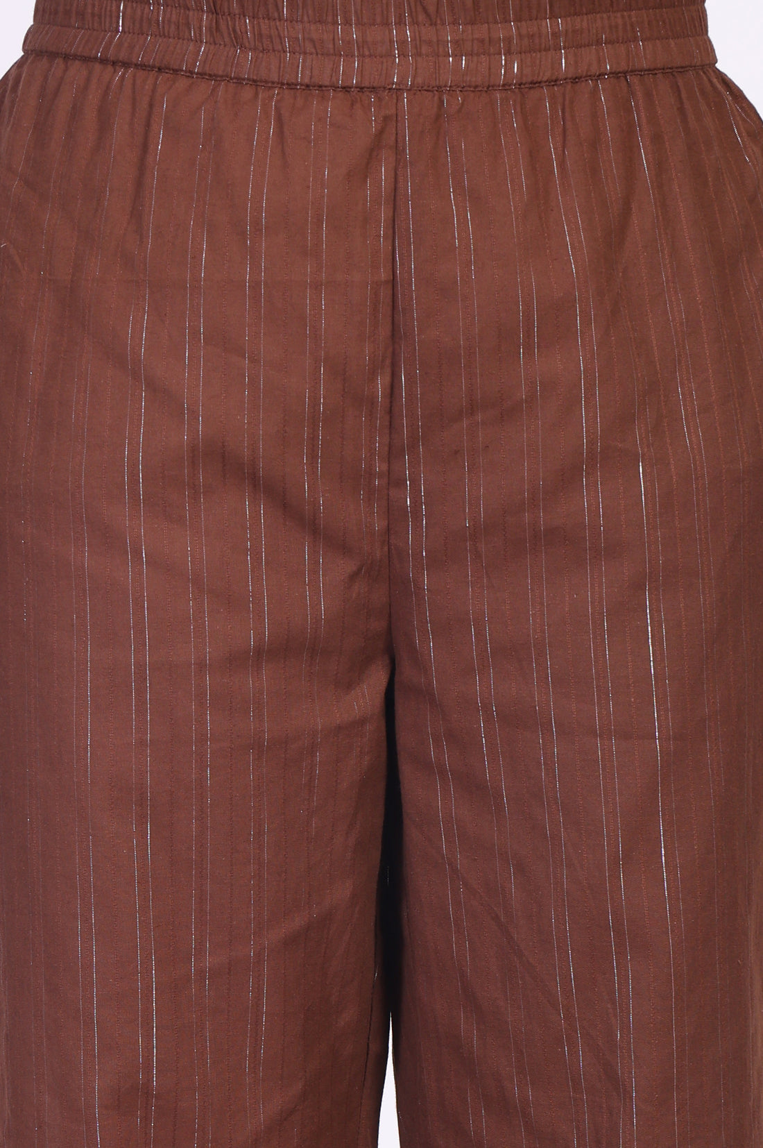 Brown Striped A-Line Cotton Kurta with Palazzo Set