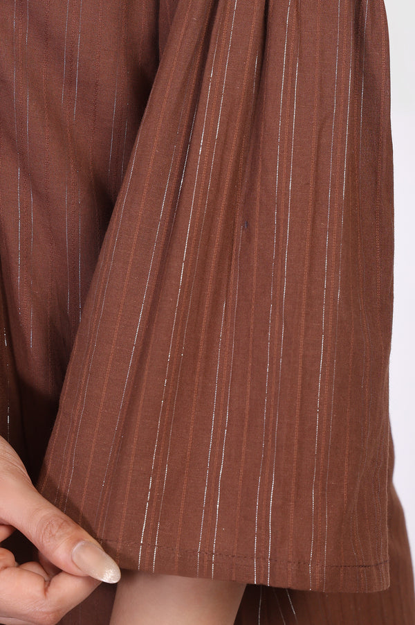Brown Striped A-Line Cotton Kurta with Palazzo Set