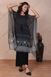 Black Geometric Printed Flared Kaftan with Inner
