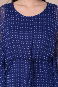 Blue Geometric Printed Flared Kaftan with Inner