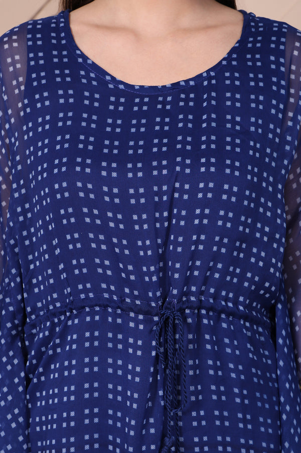 Blue Geometric Printed Flared Kaftan with Inner