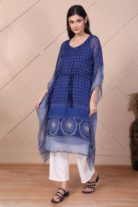 Blue Geometric Printed Flared Kaftan with Inner
