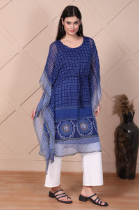 Blue Geometric Printed Flared Kaftan with Inner