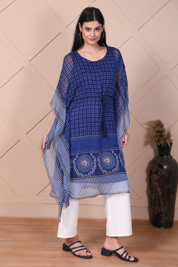 Blue Geometric Printed Flared Kaftan with Inner
