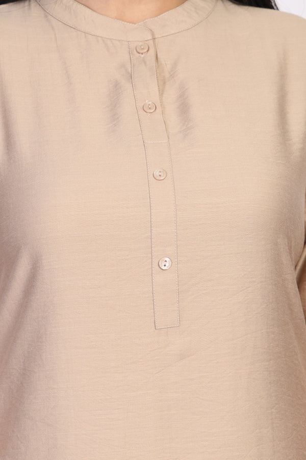 Beige Solid Straight Kurta and Palazzo Co-ord Set