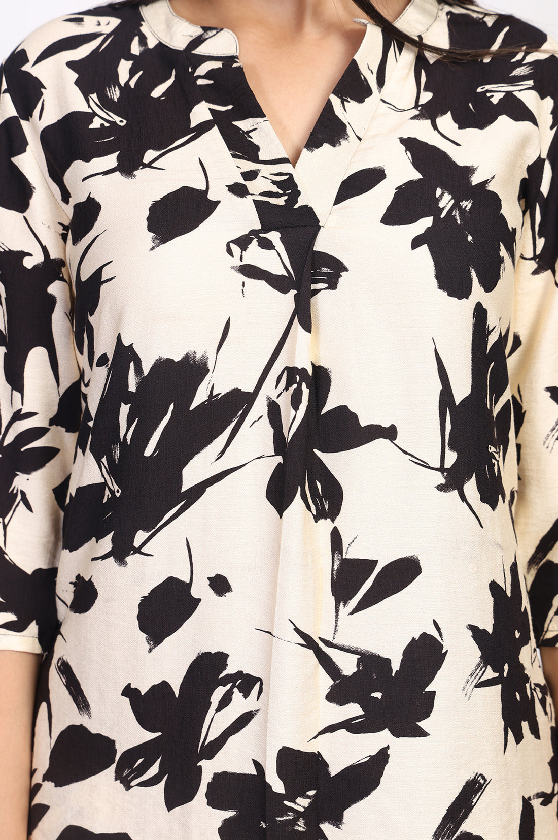 Black Floral Printed Straight Top with Trouser Set