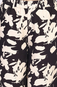 Black Floral Printed Straight Top with Trouser Set