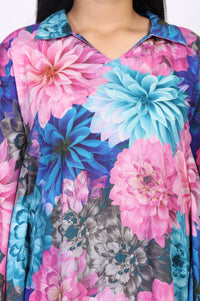 Multicolor Floral Print Cotton Blend Kaftan with Palazzo Set