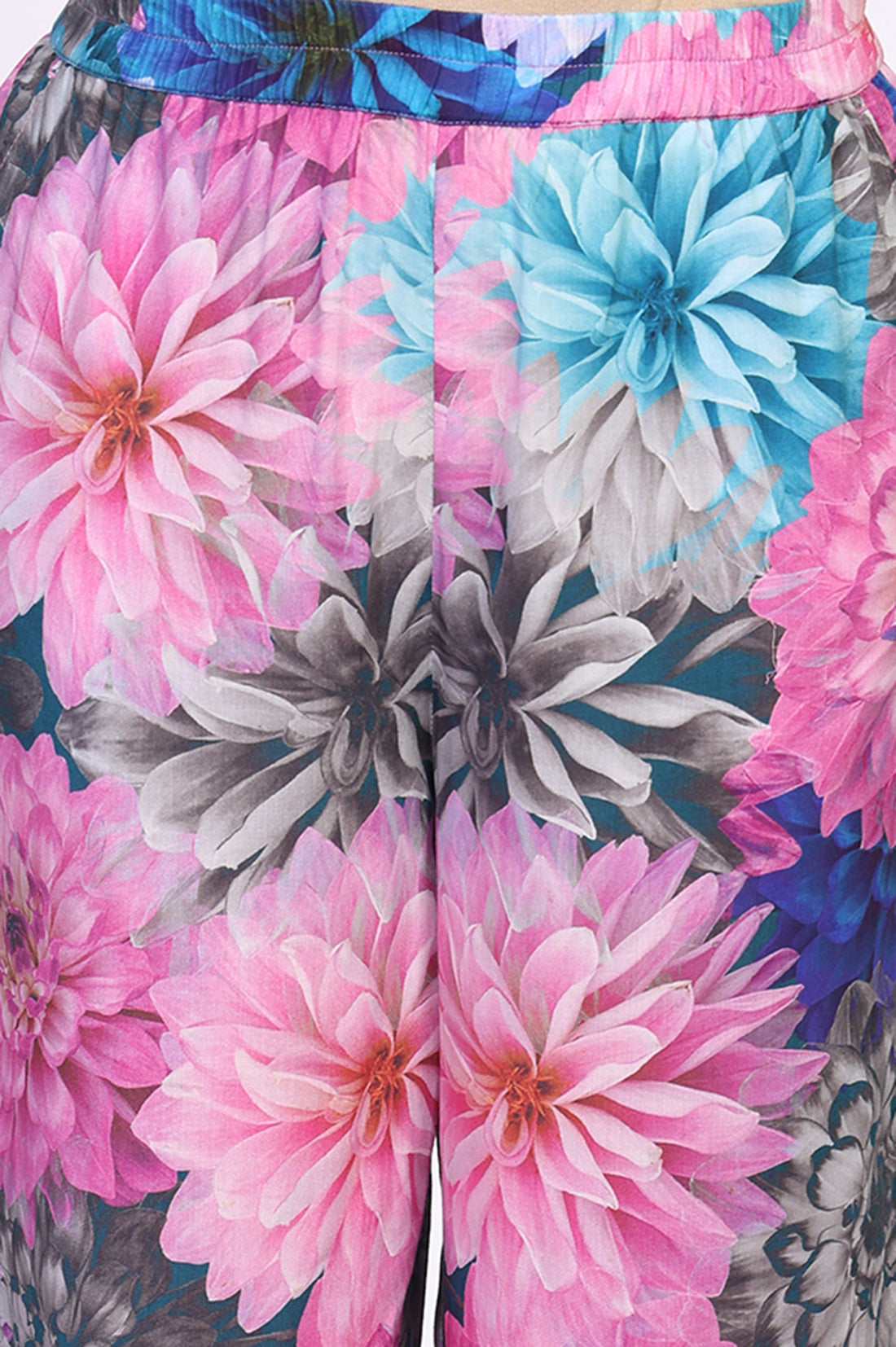 Multicolor Floral Print Cotton Blend Kaftan with Palazzo Set