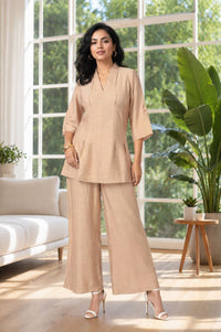 Light Gold Solid Rayon Blend A-line Top with Palazzo Set