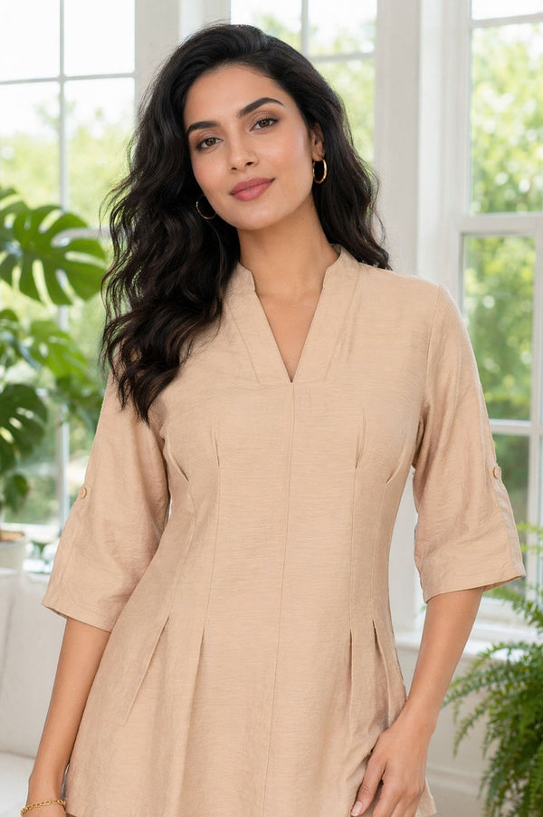 Light Gold Solid Rayon Blend A-line Top with Palazzo Set
